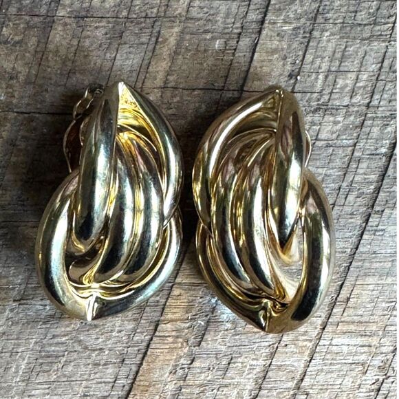 Vintage 80s Gold Loop Statement Clip-Ons - Picture 1 of 5